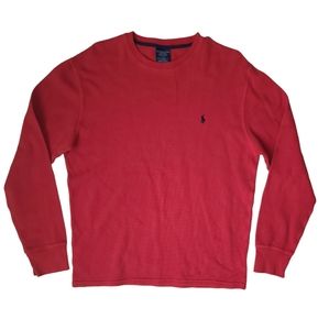 Polo Ralph Lauren Red Waffle Knit Crew Neck Polo Thermal Shirt Men's Size